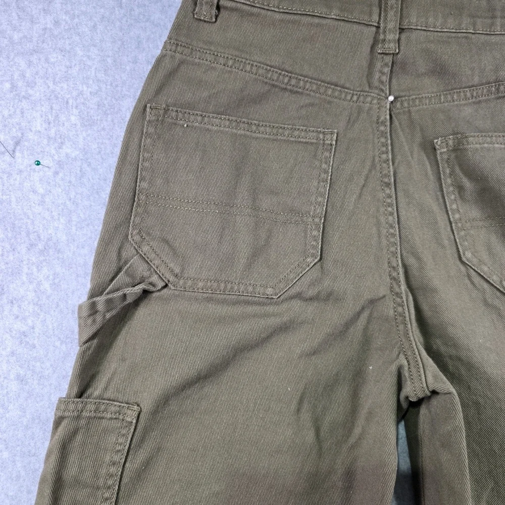 H&M Divided Womens Olive Green High Waisted Wide Leg Utility Carpentef Pants Sz0